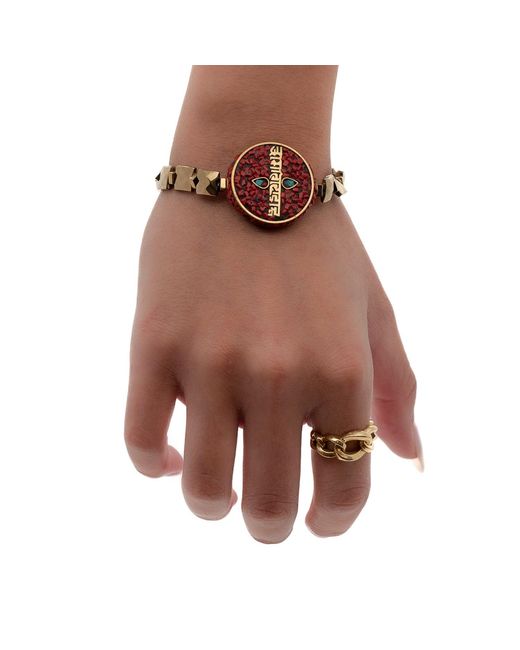 Ebru Jewelry Brown Om Mani Padme Hum Coral Mantra Bracelet