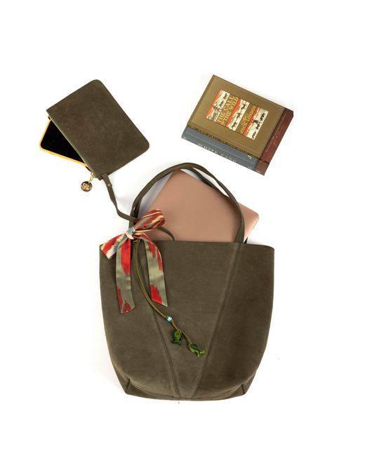 SJW BAGS LONDON Green Bosphorus Breeze Suede Tote Bag