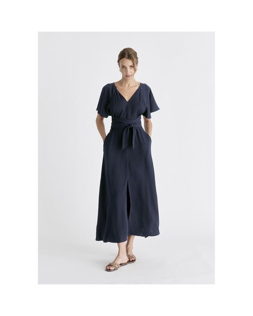 Paisie Blue Maxi Waist Tie Dress