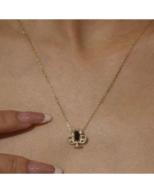 Azura Jewelry New York Metallic Clover Club Onyx Necklace Vermeil