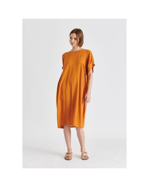 Paisie Orange Relaxed Fit Dress With Back Bow Detail