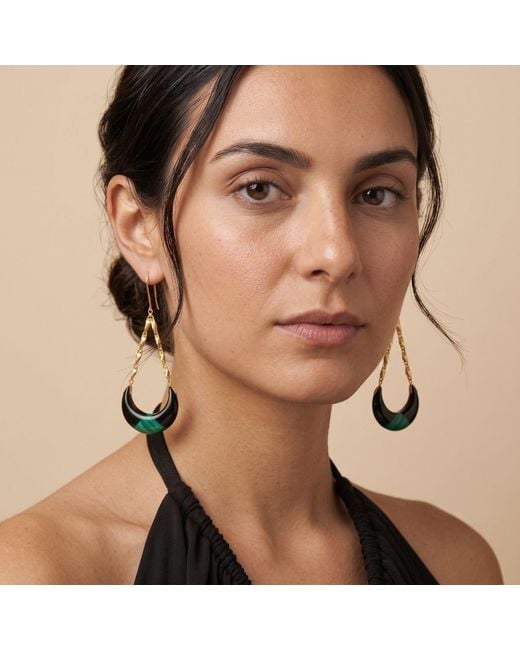Jaredjamin Metallic Calypso Onyx & Inlaid Malachite Crescent Dangle Earrings