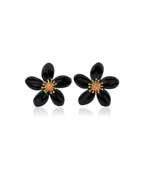 Milou Jewelry Black Periwinkle Flower Earrings