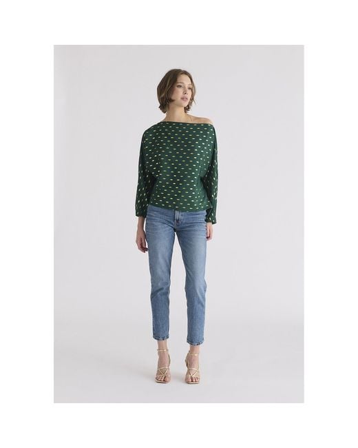 Paisie Green Foil Print Boat Neck Top