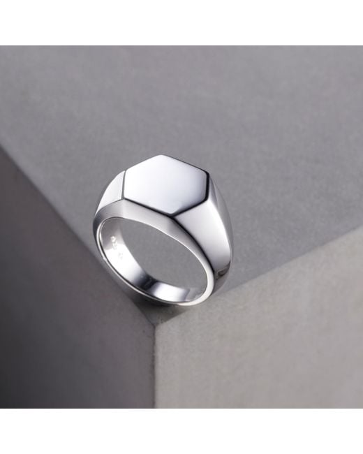 Posh Totty Designs White Sterling Silver Unisex Hexagon Signet Ring for men