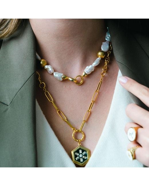LINYA JEWELLERY Metallic Dora Pearl Necklace