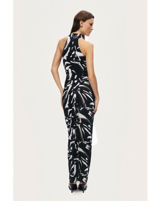 Nocturne Black Printed Halter Maxi Dress