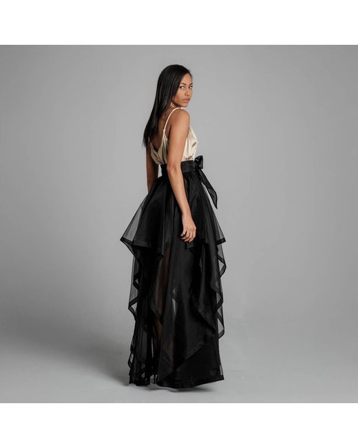Imaatu Black Pure Silk Opera Dress Asymmetrical Luxury Maxi Carpet Gown
