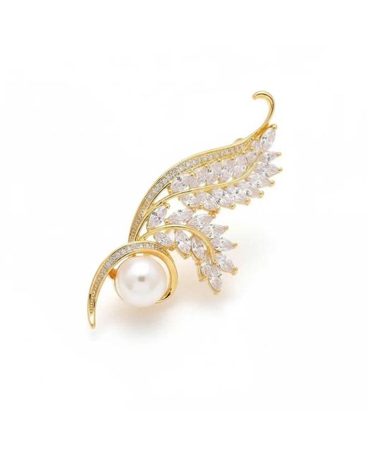 Angel Barocco Metallic Natural Pearl Zircon Wheat Brooch