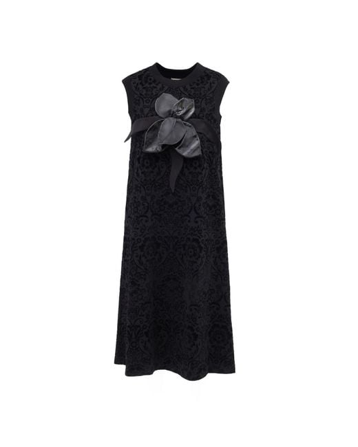 Julia Allert Black Midi Velvet Sleeveless Dress With Decor