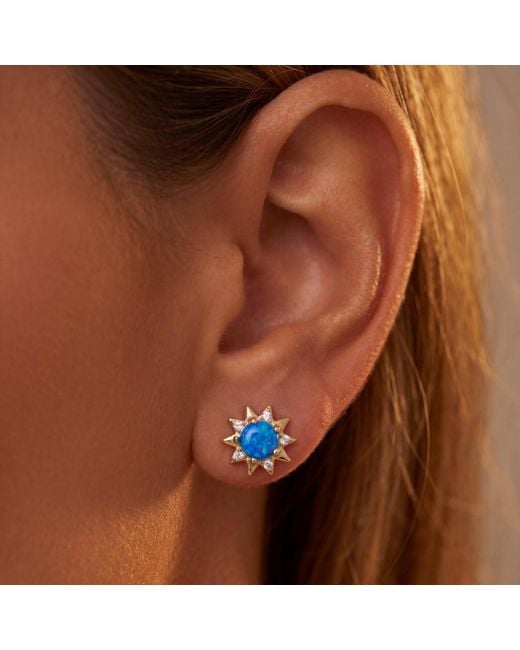 Latelita London Blue Sunflower Opal Stud Earrings