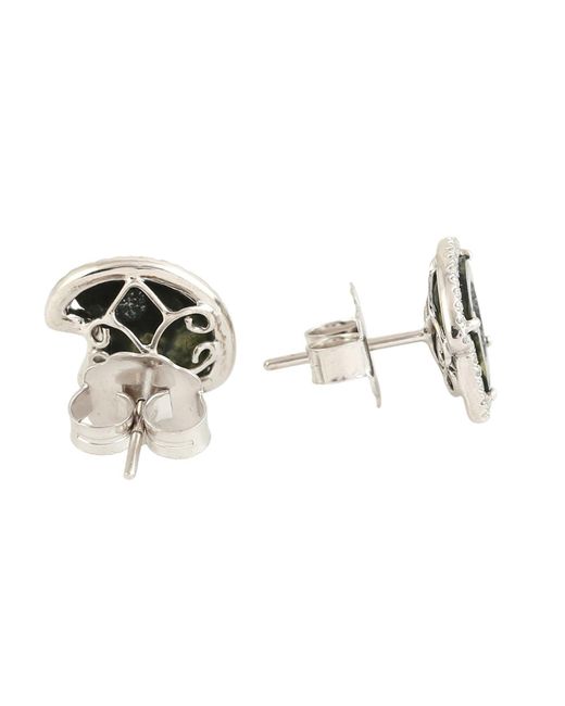 Artisan Black Geode & Diamond Stud Earrings