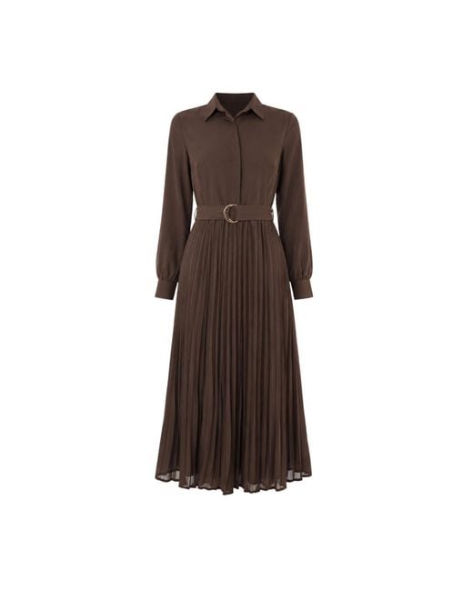 John Abgin Brown Chiffon Belted Pleated Midi Shirt Dress
