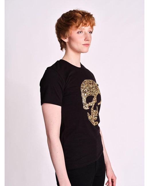 Any Old Iron Black Golden Shadow Skull Beaded T-Shirt