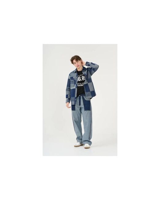 Win Out Blue Patchwork Denim Overshirt for men