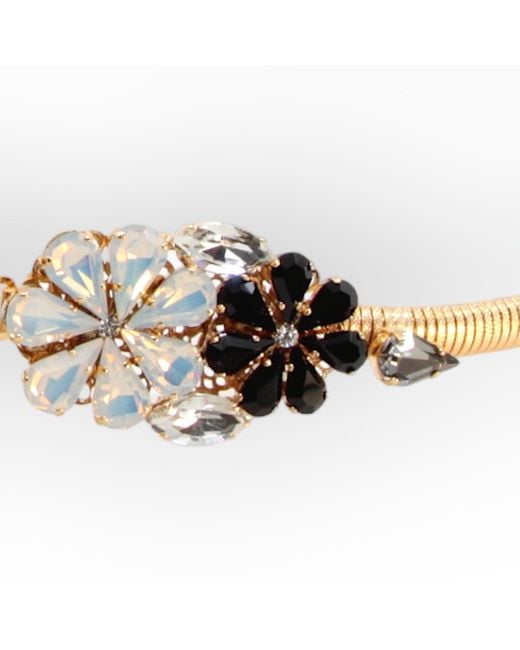 DAMAPREZIOSA Metallic Plated Stretch Metal Belt With Daisy Bouquet Crystal Buckle