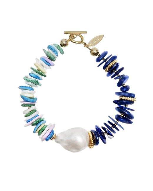 Farra Blue Kyanite And Colorful Shell With Baroque Pearl Bracelet