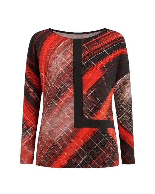 Conquista Red Long Sleeve Geometric Print Top