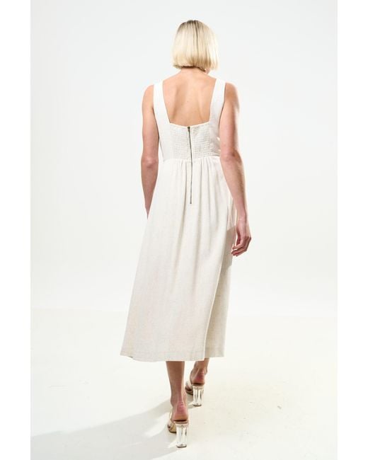 Louche White Baya Linen Mix Square Neck Midi Dress