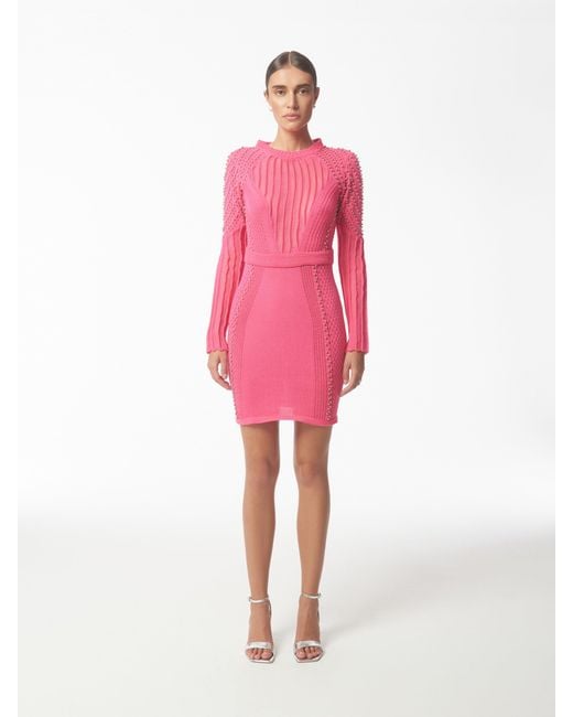 Sour Figs Pink Studded Sheer Knit Mini Jumper Dress