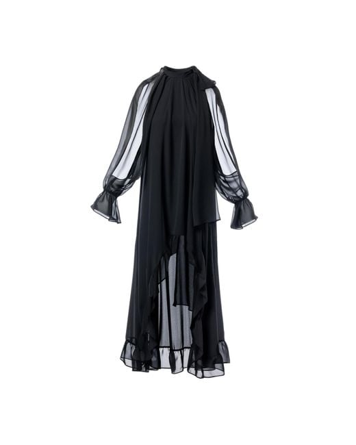 concept A trois Black Long Dress With Split Bell Sleeves And A Slight Train
