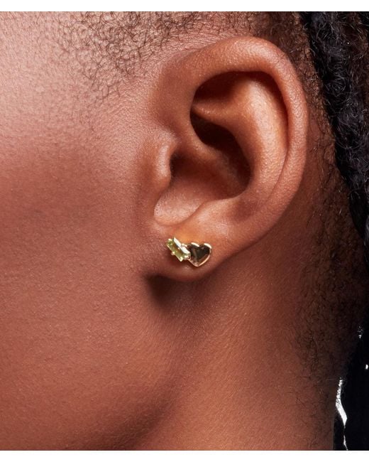 Onia Metallic Peridot Heart Studs