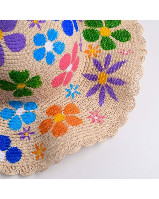 Heartfelt Layers Blue Hand Painted Floral Straw Sun Hat – Colorful Flower Summer Beach Headwear