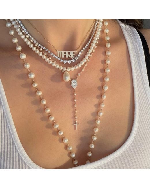 Leni James Metallic The Amelia Pearl Rosary Necklace