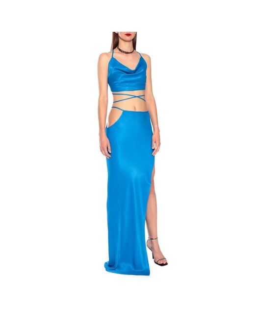 AGGI by HALEWSKI Blue Faye Cosmic Satin Maxi Skirt