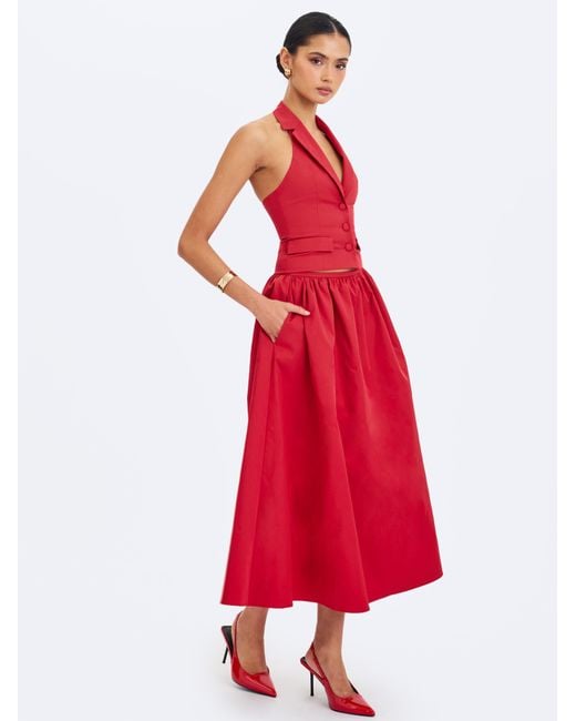 Miss Circle New York Ursel Crimson Gathered A-Line Midi Skirt