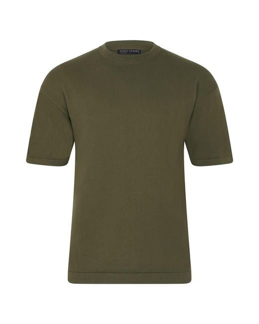 Paul James Knitwear Green Lightweight Cotton Fenn Oversized Knitted T-Shirt