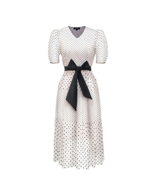 Smart and Joy White Tulle Dress With Polka Dot And Balloon Sleeves
