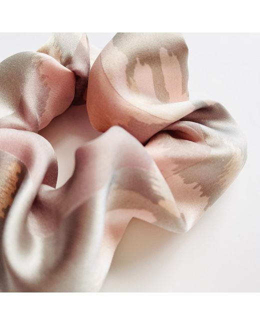 Soft Strokes Silk Pink Neutrals Pure Mulberry Silk French Scrunchie Abstract Print