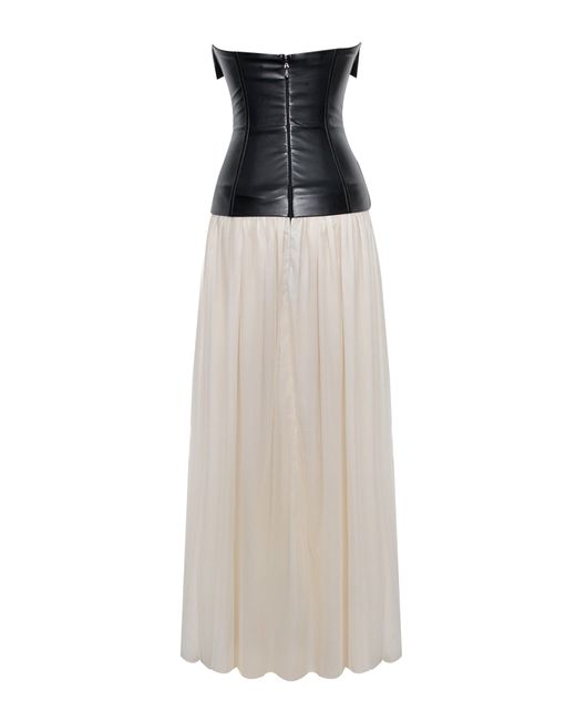 Miss Circle New York White Maayan Vegan Leather Corset High Slit Drop Waist Maxi Dress