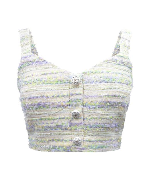 Riviera Soirée Blue Thea Button-Embellished Tweed Top