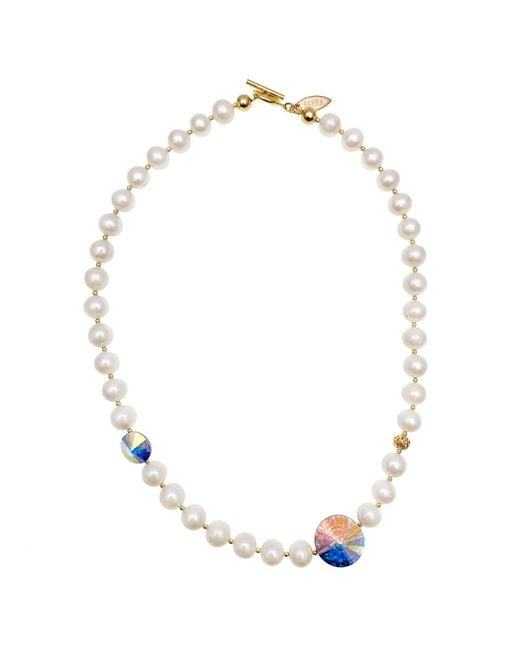 Farra Metallic Freshwater Pearl With Round Swarovski Crystal Short Necklace
