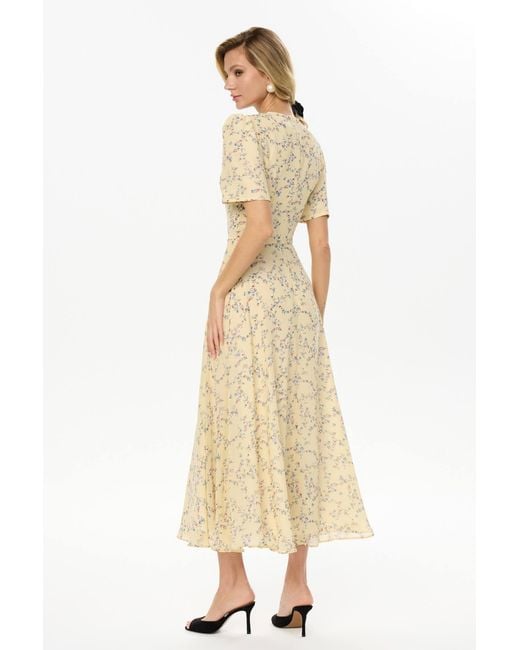 POST MERIDIEM Natural Light- Short Sleeve Floral Midi Dress