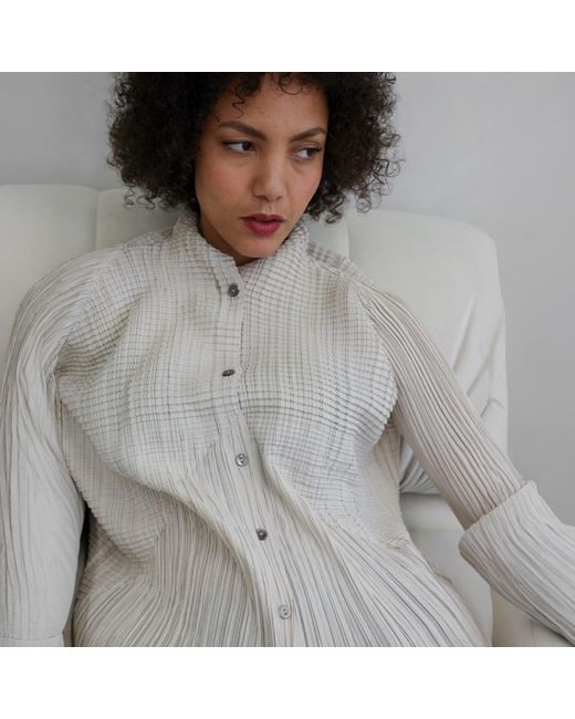London Atelier Byproduct Gray Neutrals Multi Way Accordion Pleated Shirt