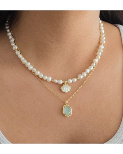 Uchi and Soto Metallic Enso Aqua Stone Necklace