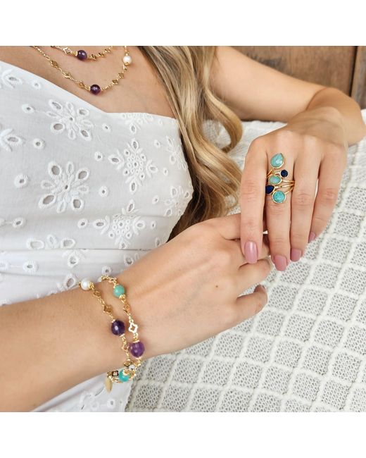 Farra Blue Amazonite And Lapis Cocktail Adjustable Ring