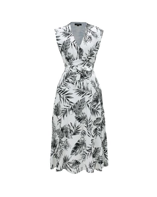 Smart and Joy Metallic Tropical Print Sleeveless Midi Dress