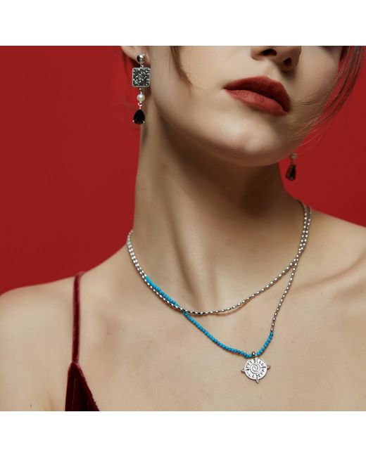 Aurozia Metallic Three Charms Solar Meridian The Sun Crystal Beaded Necklace