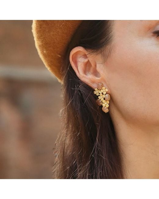 Farra Metallic Flower Agate Statement Earrings