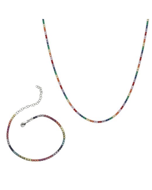 Spero London Metallic Tennis Necklace & Bracelet Set Sterling