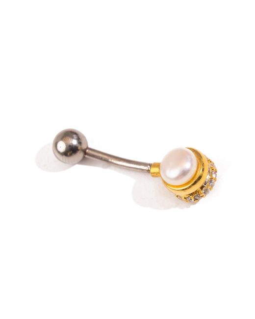 Ebru Jewelry Metallic Royal Pearl & Diamond Sterling Plated Piercing