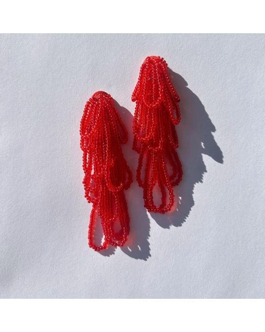 WAIWAI Red Pulse Dangle Bead Earrings