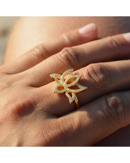 Seven Saints Metallic Illuminate Lotus Ring, Topaz Pave, Plated