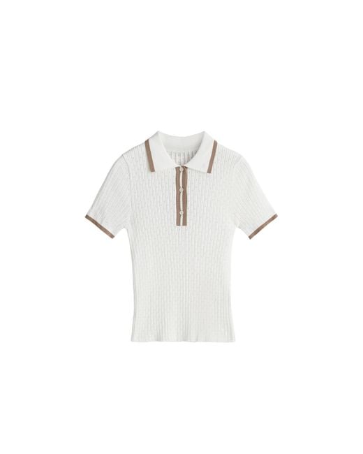 Victoria Paulsen White Jamie Pointelle Knit Short Sleeve Polo