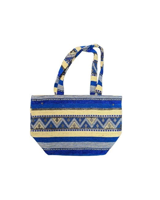 Berber Leather Blue Neutrals The Nador Small Expandable Fabric Tote