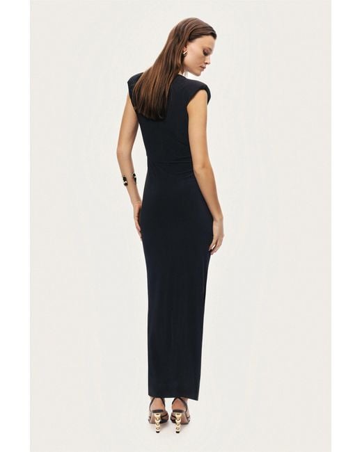 Nocturne Black Ruched Side-Slit Maxi Dress